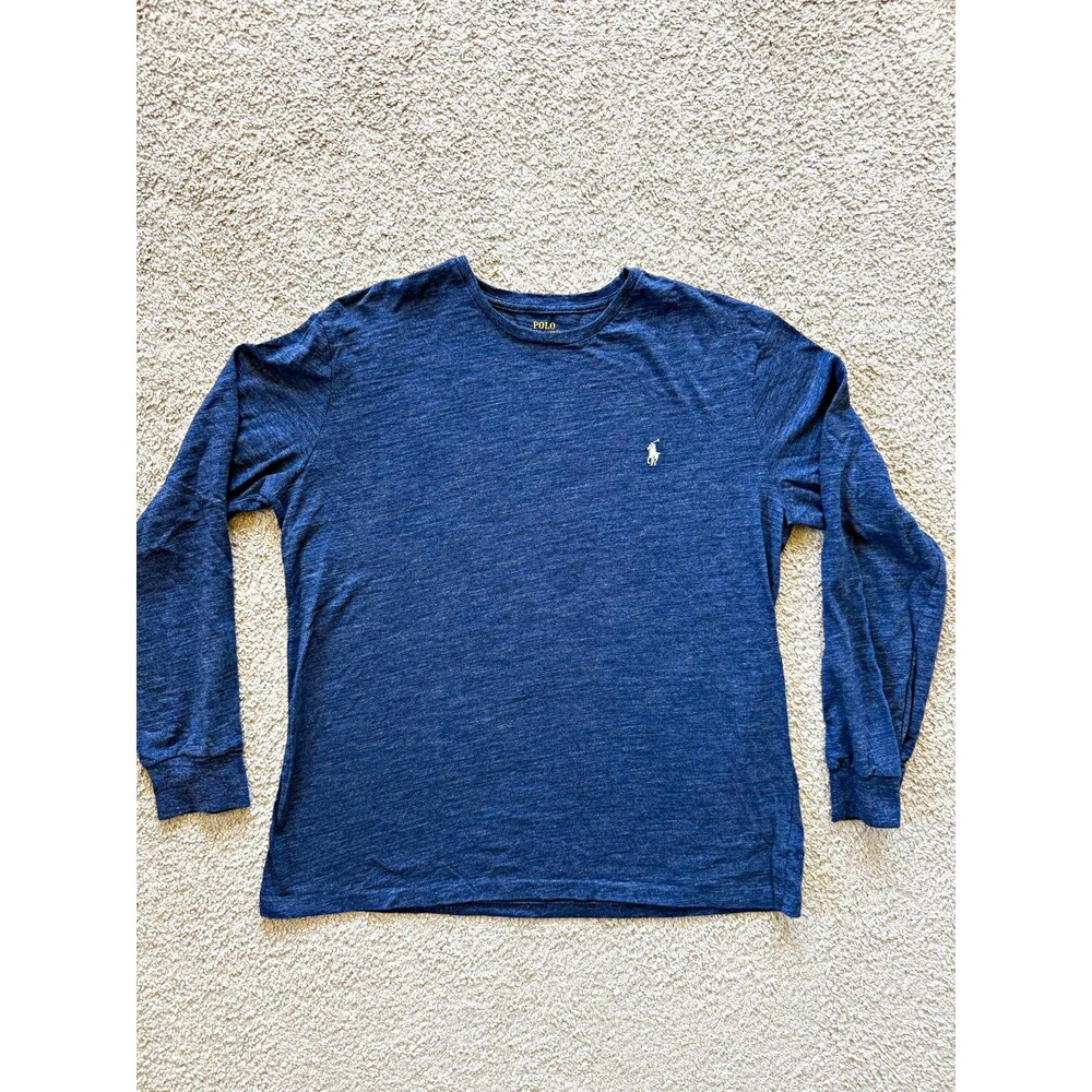 Polo Ralph Lauren Mens L Blue Logo Long Sleeve Crew Neck Cotton Jersey T-Shirt